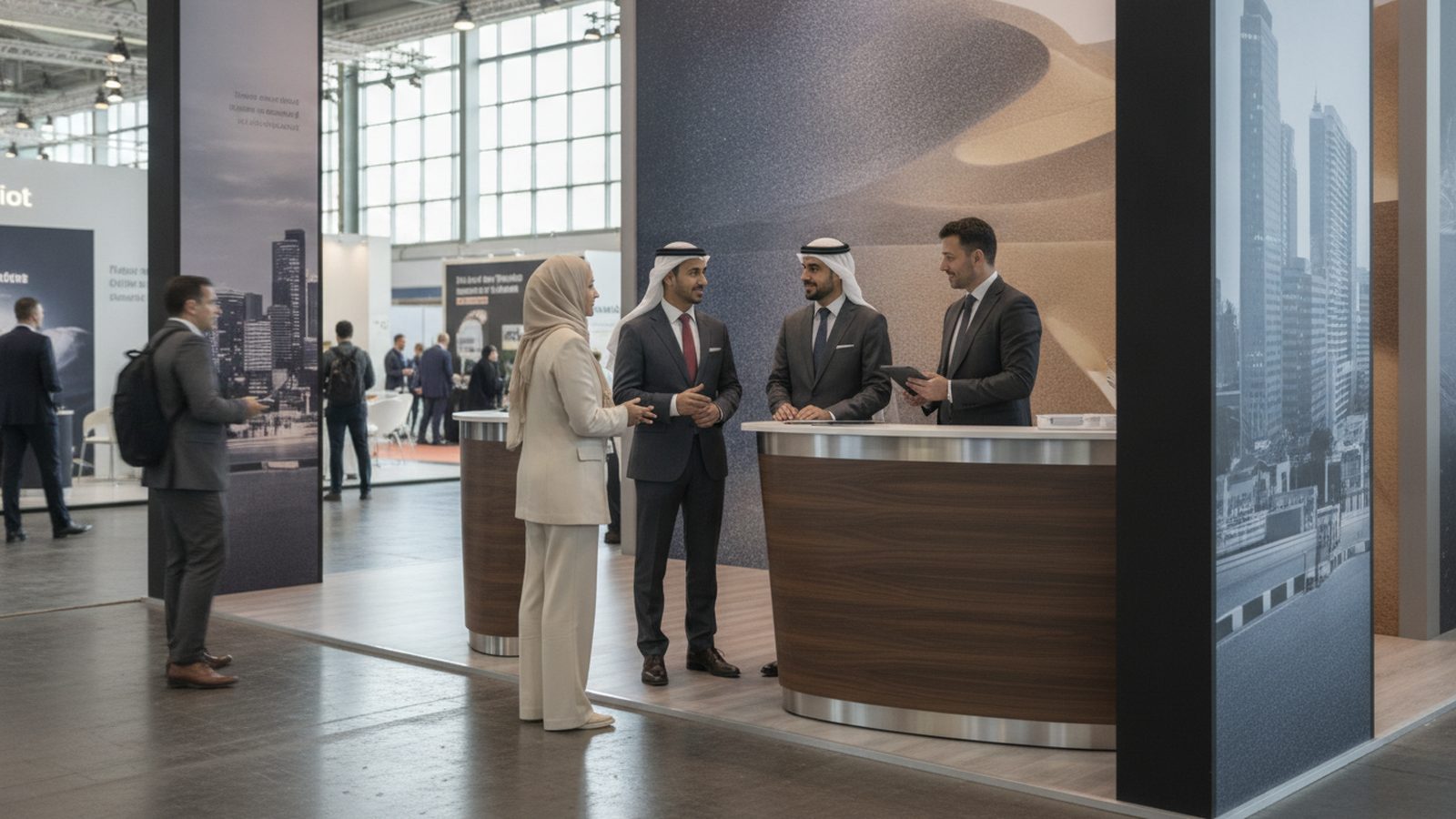 Delegation from the Gulf visiting an exhibitor's stand at a German trade fair