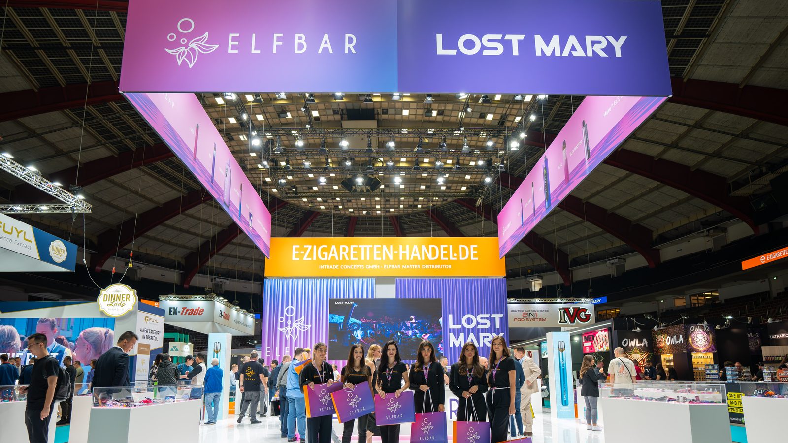 Elfbar and Lost Mary brand booth at a major trade fair, photographed by Pixer