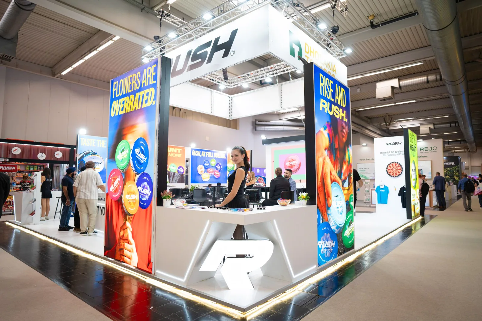 Rush stand at InterTabac 2026, Westfalenhallen Dortmund, before the doors opened