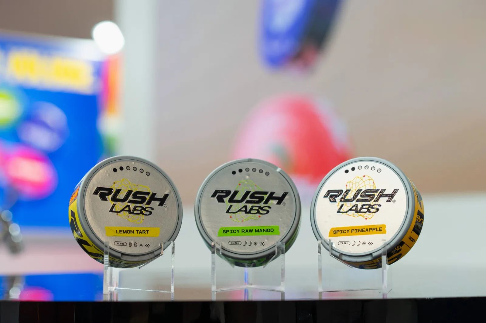 Product photo on the stand: three cans from Rush at InterTabac 2026