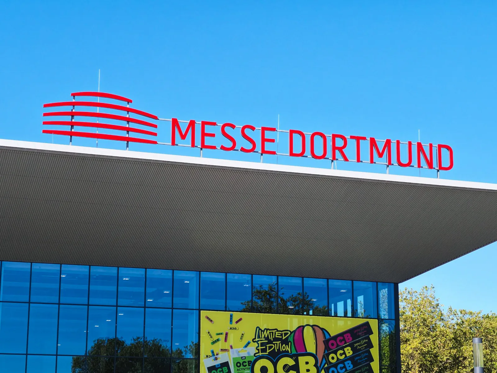 Messe Dortmund lettering above the entrance, InterTabac 2026