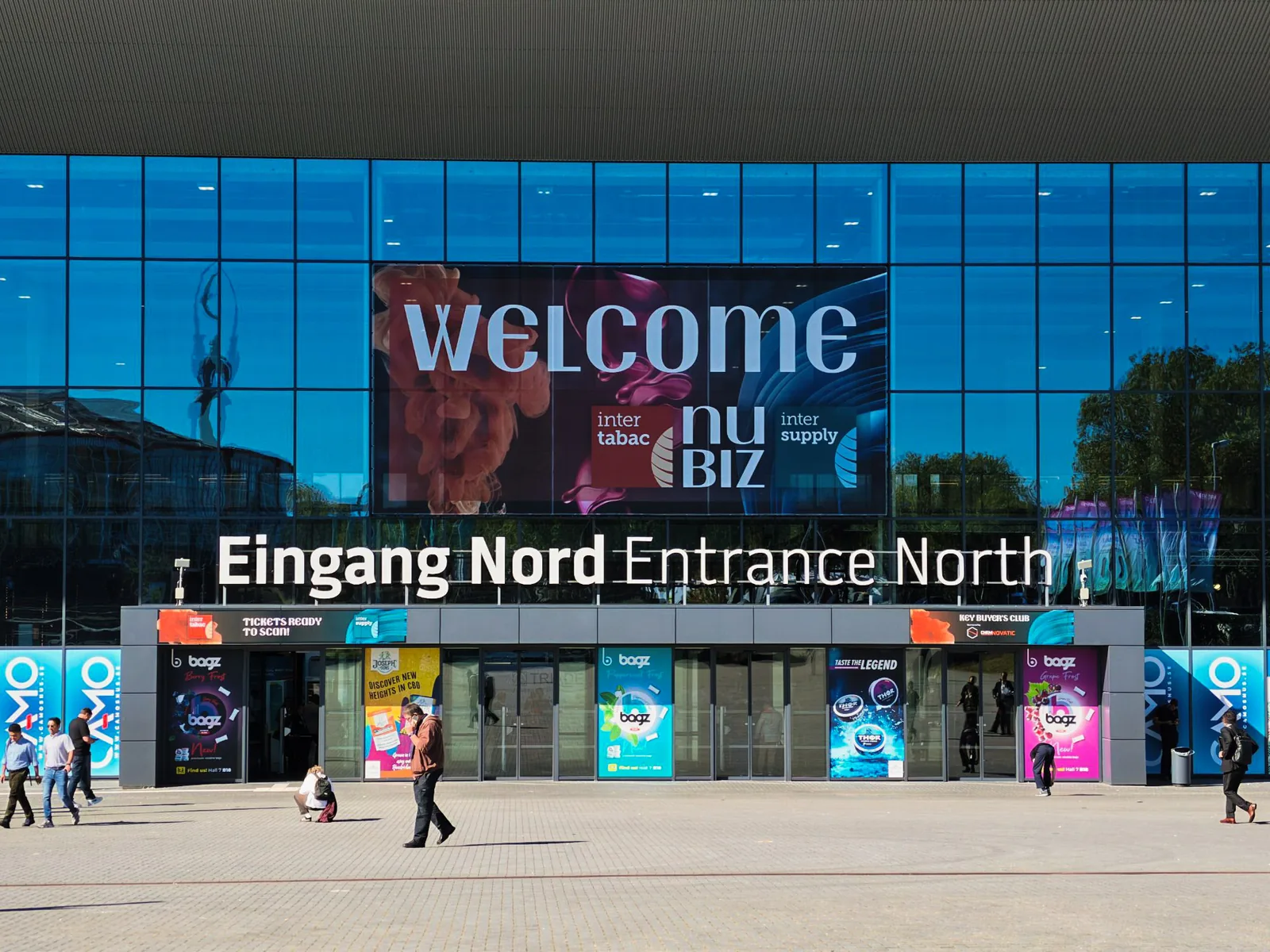 InterTabac and InterSupply welcome banner at the north entrance, Messe Dortmund